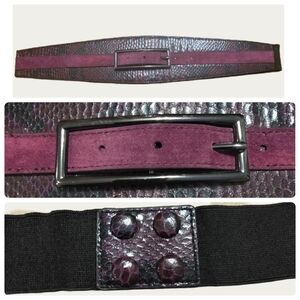 Wide Purple Leather & Suede Stretch Belt